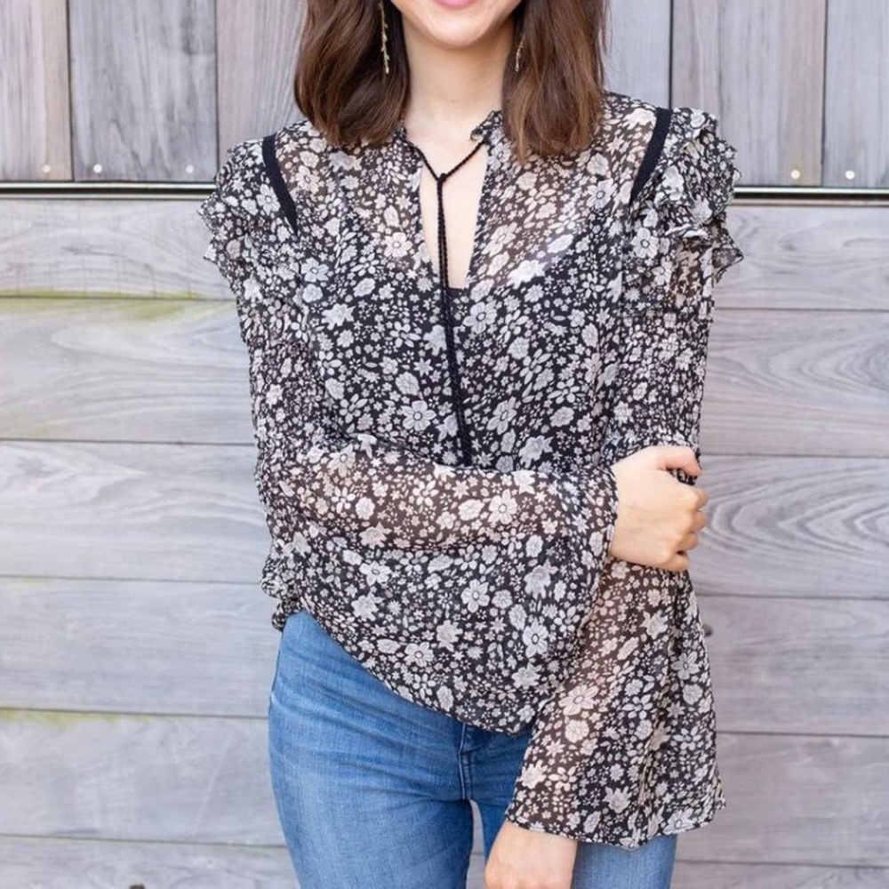 Love Sam Joyous Floral Fit & Flare Sleeve Top Sz M
